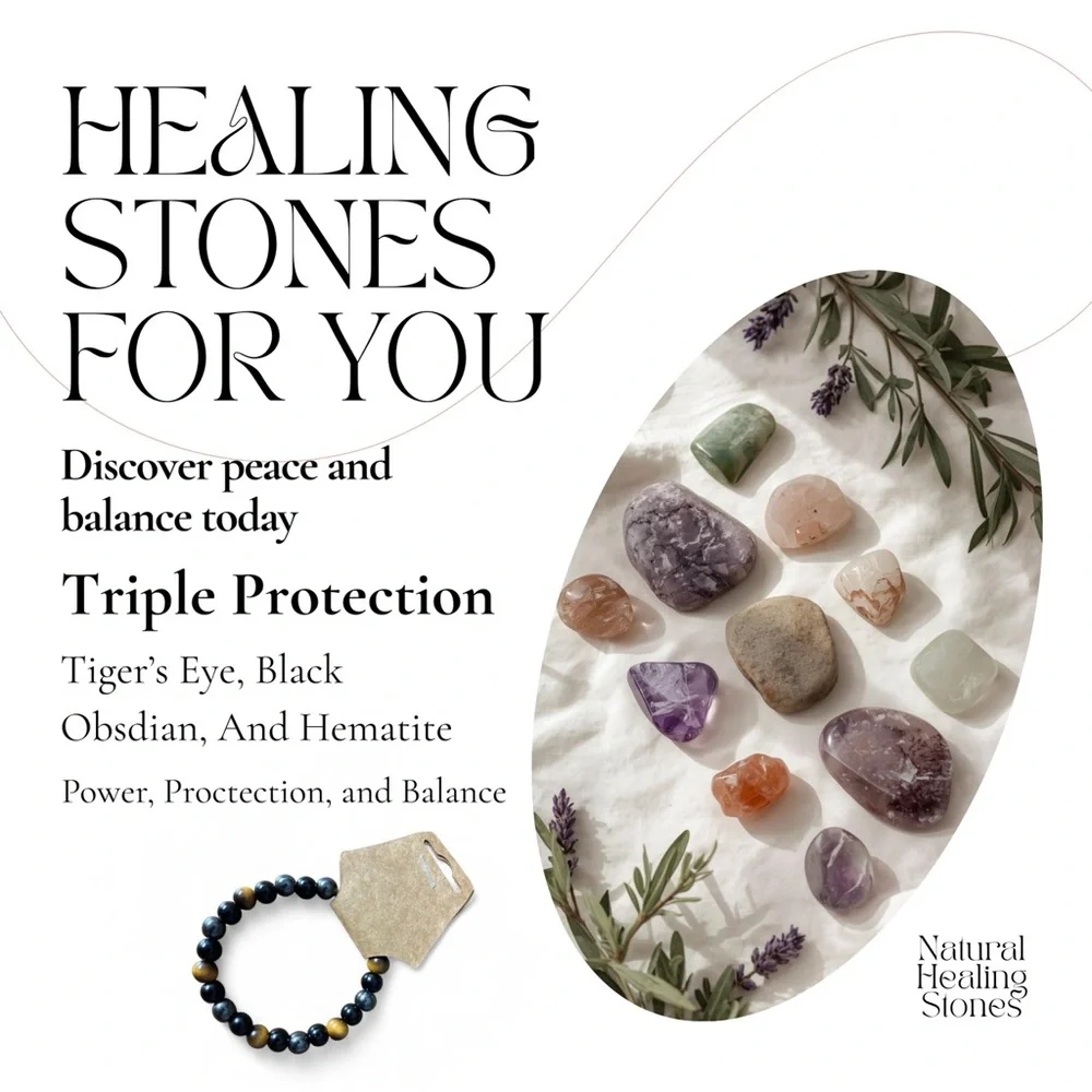 Women’s Healing Stone Bracelet Triple Protection Power, Protection, and Balance